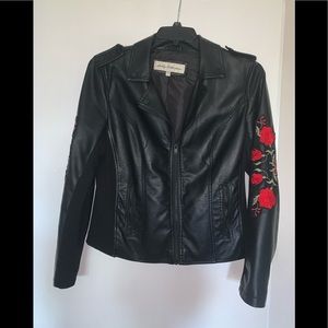 Debby collection faux leather moto jacket with embroidery size Large